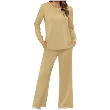Posijego Womens Sweatsuit Side Split Casual Long Sleeve Sweatshirts Wide Leg Sweatpants Tracksuit 2Pcs Outfits