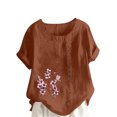 thumbnail image 2 of Liquidation Horkkom Chemises en Lin pour Femmes Grande Taille Imprimé Floral Col Rond Manches Courtes Chemises Été Amples Confortables Blouses, 2 of 4
