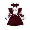 thumbnail image 1 of Bébé Fille Manches Longues Floral Romper Jumpsuit Strap Jupes Robe Bandeau 3PCS Vêtements Ensemble, 1 of 9