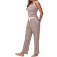 thumbnail image 4 of Cameland Pyjama Rayé pour Femmes Deux Pièces Col Rond Bas Sans Manches et Poches Décontractées Pantalon Long Ensemble de Nuit à la Maison, 4 of 7