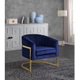 thumbnail image 2 of Meridian Furniture Carter Collection Fauteuil d'Appoint Moderne / Contemporain Rembourré en Velours à Dossier Tonneau avec Base en Acier Inoxydable Doré, Bleu Marine, 29 Pouces L x 27.5 Pouces P x 31 Pouces H, 2 of 2