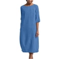 thumbnail image 1 of RKSTN Robe Maxi pour Femme Grande Taille Robe d'Été Simple Coton-Lin Col Rond Robe de Plage Manches Courtes Plissée Ligne A Robe Midi, 1 of 8