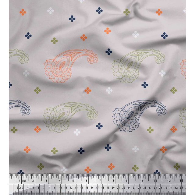 Soimoi Poly Georgette Fabric Paisley & Jamdani Print Fabric by Yard 42 Inch Wide