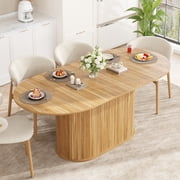 Taoruifang Natural 70.86″ Extendable Oval Dining Table with Striped Legs – Seats 4-6 MDF