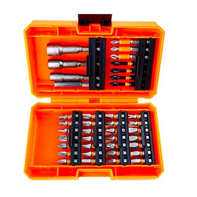 TFixol Ensemble de 39 Embouts de Tournevis Électriques avec Tiges d'Extension, Embouts Multifonctions pour Perceuses et Tournevis, Comprend un Étui de Rangement, Orange