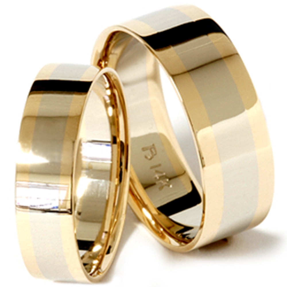 Ensemble d'Alliances Bicolores 14K Unies 8/6 mm