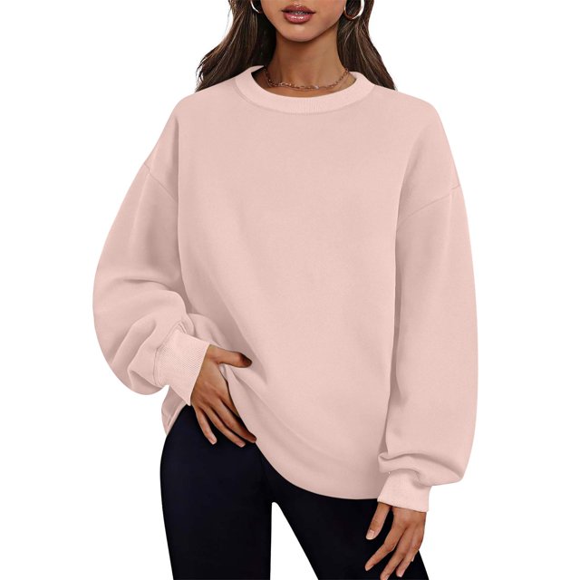 Timegard Chandail en Molleton Surdimensionné pour Femmes Col Rond Manches Longues Hauts Mode Automne Chandail avec Poches