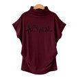 thumbnail image 2 of Femme Col Roulé Manches Courtes Coton Imprimé Blouse Décontractée Haut T-Shirt Grande Taille, 2 of 6
