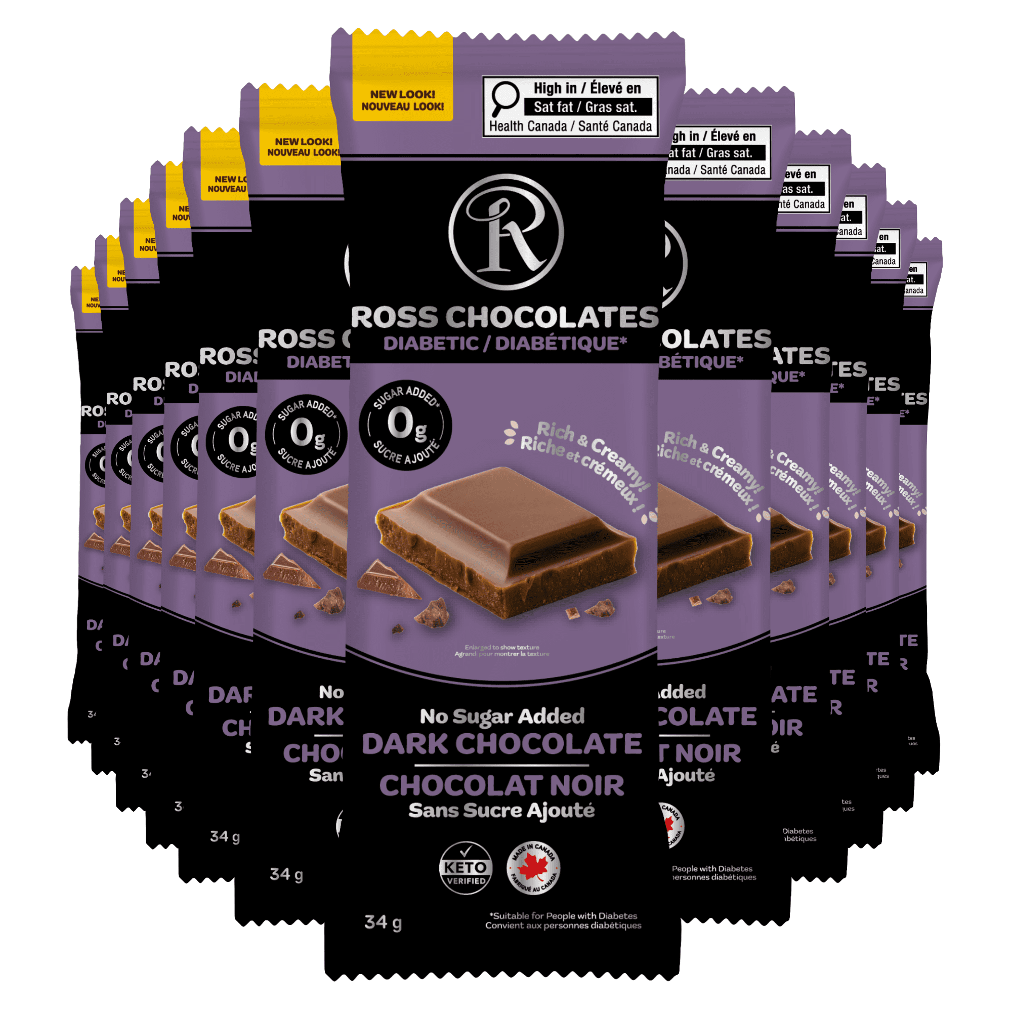 Ross Chocolates - Chocolate Bars - No Sugar Added - Dark Chocolate x12