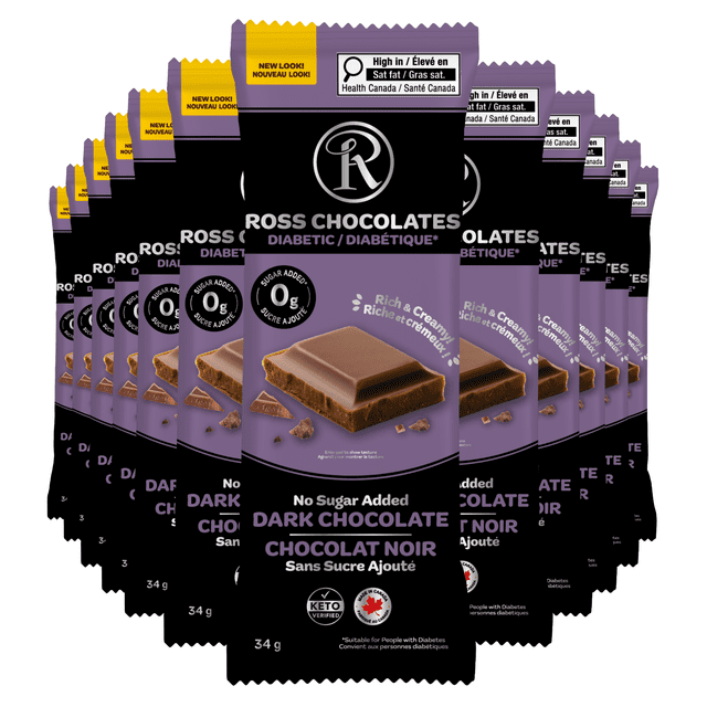 Ross Chocolates - Chocolate Bars - No Sugar Added - Dark Chocolate x12