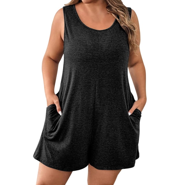 Combinaisons Décontractées pour Femmes Été Sans Manches Uni Poche Combinaison Courte Polyester 1 Pce