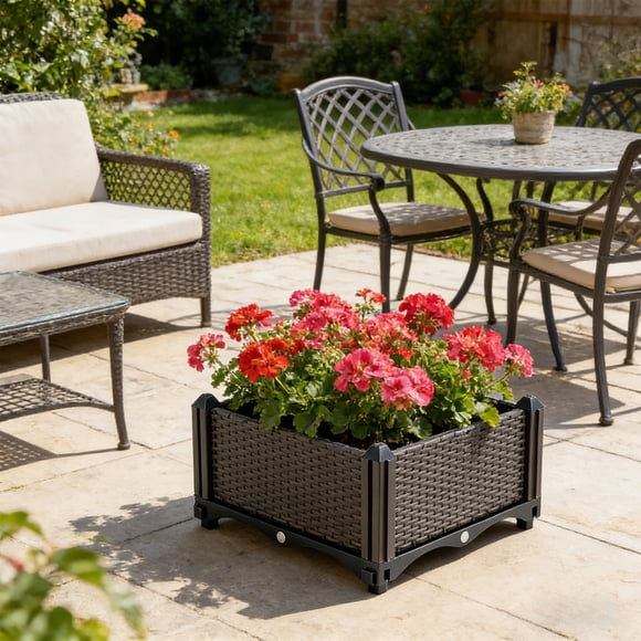 Qiopertar Plastic Planting Box, Durable Outdoor Planter for Balcony Garden, Patio Pot with Drainage Holes for Roses Flowers