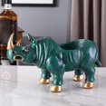 thumbnail image 3 of GUOOL Resin Rhinoceros Statue Figurine Collectible Key Storage Bowl Jewelry Holder for Green, 3 of 9