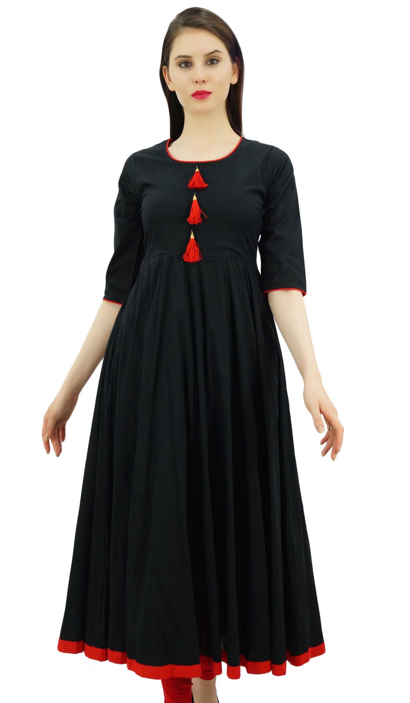 Bimba Womens Designer Ethnic Kurti Flared Anarkali Kurta Dress With Tassele