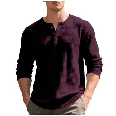 zfhfof Henley Long Sleeve Shirts for Men Waffle Fall Fashion Casual Tee Shirt Solid Lightweight Crewneck Button Pullover