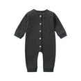 thumbnail image 1 of UAMVSH Newborn Baby Boy Girl Rompers Ribbed Knitted Onesie Clothes Infant Long Sleeve Button down Jumpsuits Fall Winter(9-12 Months,Dark Gray), 1 of 3