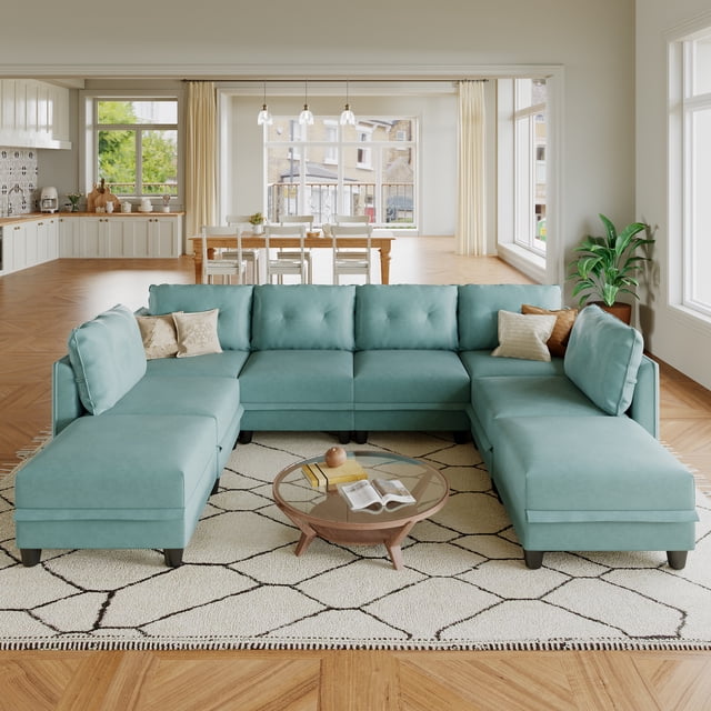 LLappuil Modular Sectional Sofa, 8 Seat Modular Sectional Sofa with Storage, Faux Leather Waterproof Sofa for Living Room