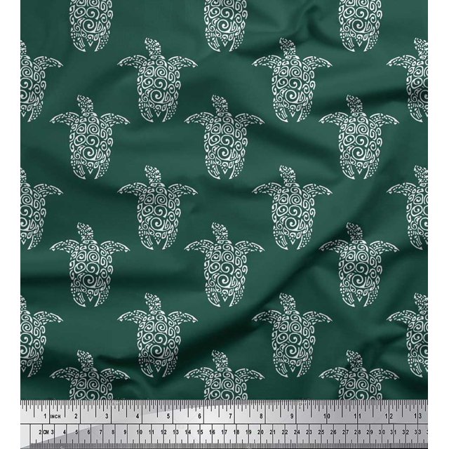 Soimoi Moss Georgette Fabric Turtle Block Fabric Prints by Yard 42 Inch Wide