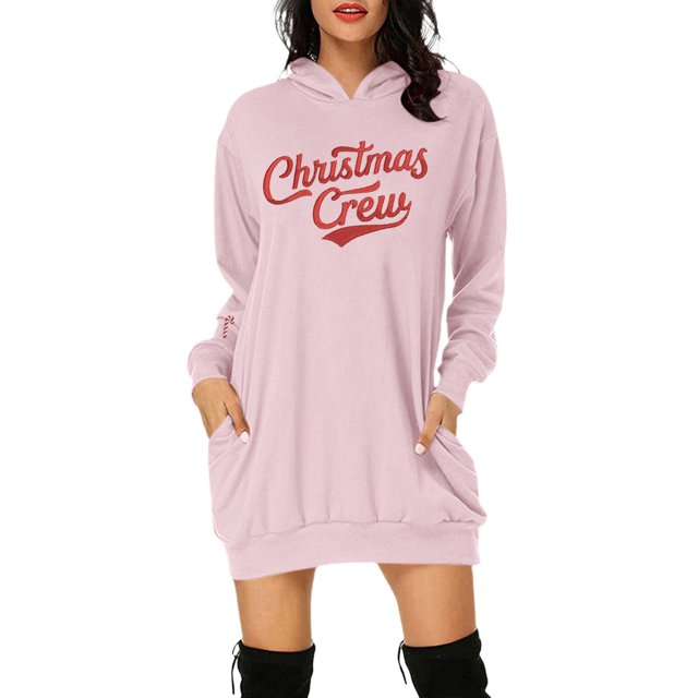 TJAZFJPA Robe Verte Foncée pour Femmes Automne et Hiver Mode Décontractée Imprimé de Noël Manches Longues Chandail à Capuche avec Poche Robe Chandail Chandail en Molleton Robe en Jean pour Femmes