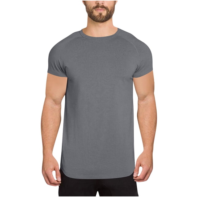 Dagugfen Hauts d'Entraînement pour Hommes Manches Courtes Col Rond Ajusté Confortable Couleur Unie Course Gym Hauts Athlétiques