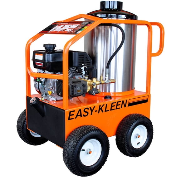 Easy Kleen Commercial Hot Water Gas Pressure Washer Cleaning System, 6.5 HP Recoil Kohler, 3 GPM @ 2700 Psi, 120 Volt Oil Fired Burner, 300,000 BTU