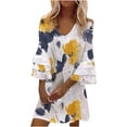 thumbnail image 2 of TIMIFIS Robes de Retour à la Maison Mode Femmes Été Décontracté Col en V Imprimé Manches 3/4 Pli Robe Mini Mode Automne pour Femmes, 2 of 7