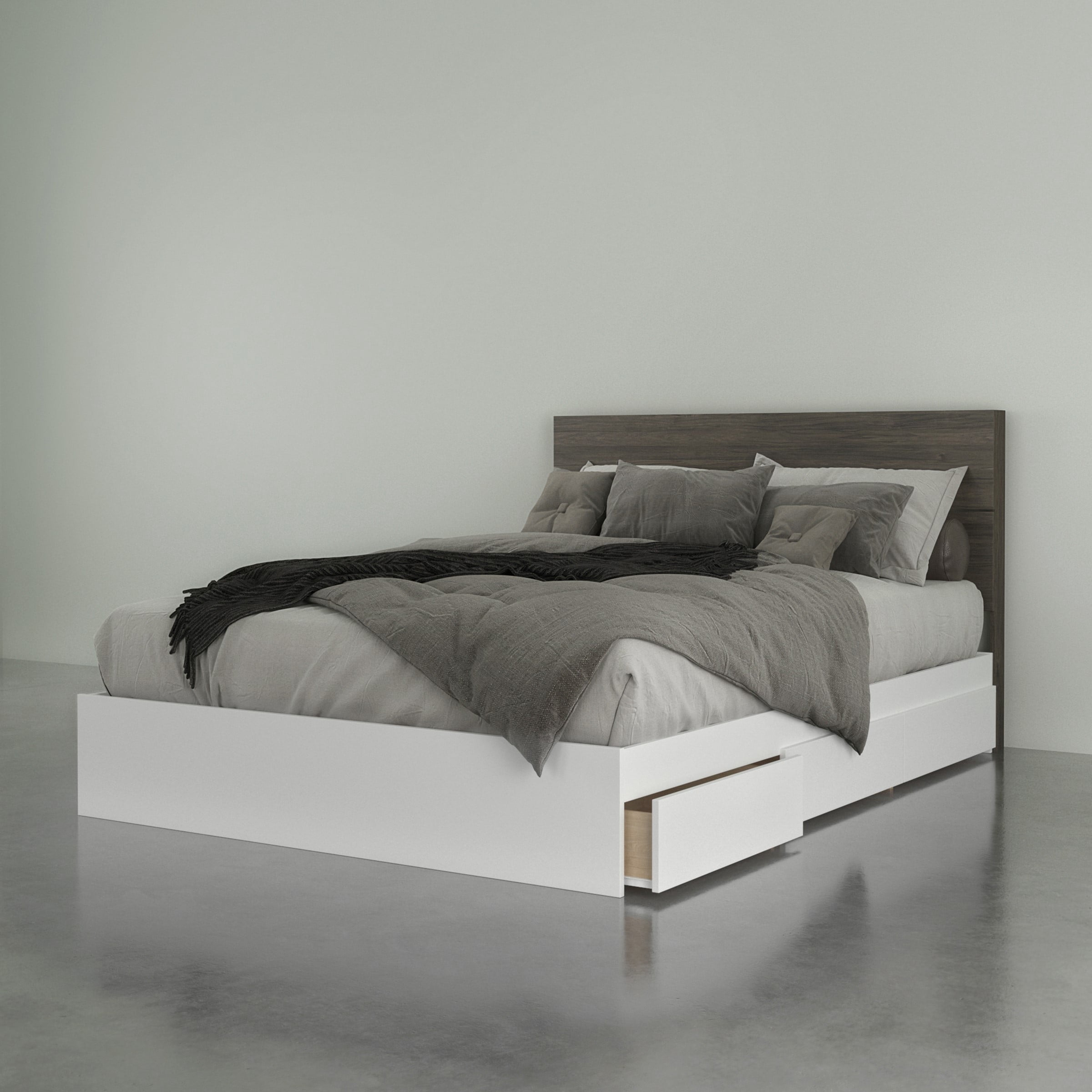 Nexera 2-Piece Bedset With Bed Frame And Headboard, Grey, Queen