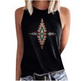 thumbnail image 1 of Birdeem Mode Femmes Imprimé Col Rond Sans Manches Chemises à Blocs Tunique T-Shirt Hauts, 1 of 4