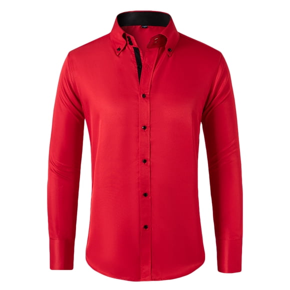 RXIRUCGD Mens Fashion Casual Solid Tops Turndown Collar Buttons Cardigan Shirts, Red, Size: 3XL