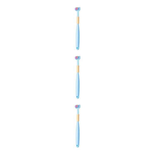 Thinsony Triple Toothbrush Triple Clean For Efficient Cleaning Plastic Three Head Toothbrush For Cleaning A22 Sky Blue Child 3Set