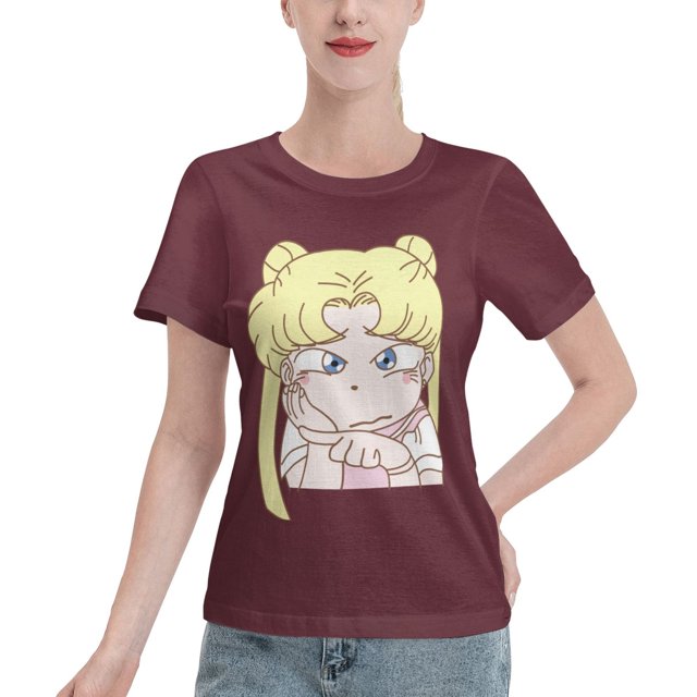 T-Shirt Basique à Manches Courtes pour Femmes Sailor Moon Édition Q Tsukiha