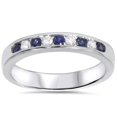 thumbnail image 1 of 1/4ct Blue Sapphire Lab Grown Diamond Channel Set Wedding Ring 14K White Gold, 1 of 3