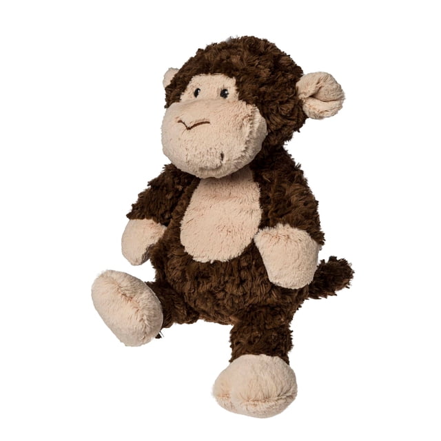 Mary Meyer - Recycled Again Friends - Monkey 12-inch plush toy featuring a soft, textured brown and beige body made from 100% recycled plastic materials. This sustainable stuffed animal has a cuddly, pudgy design with embroidered facial details and beans for added weight and floppiness. Ideal for snuggling or playtime, it is machine washable and air dryable.