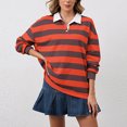 thumbnail image 3 of HAiming Womens Striped Tops Long Sleeve Lapel Collar Pullover Color Block Casual Blouses Fall Trendy Clothes, 3 of 5