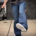 thumbnail image 3 of Women Denim Flared Pants Loose Low Waist Bell Bottom Trousers, 3 of 3