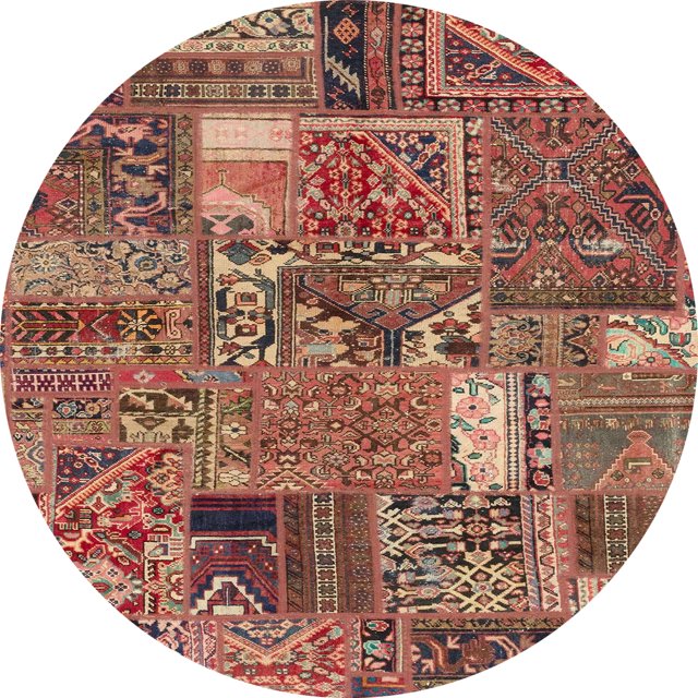 Ahgly Company Tapis d'Intérieur Ronds Abstraits Brun Rouge Patchwork, 4 Pieds Rond