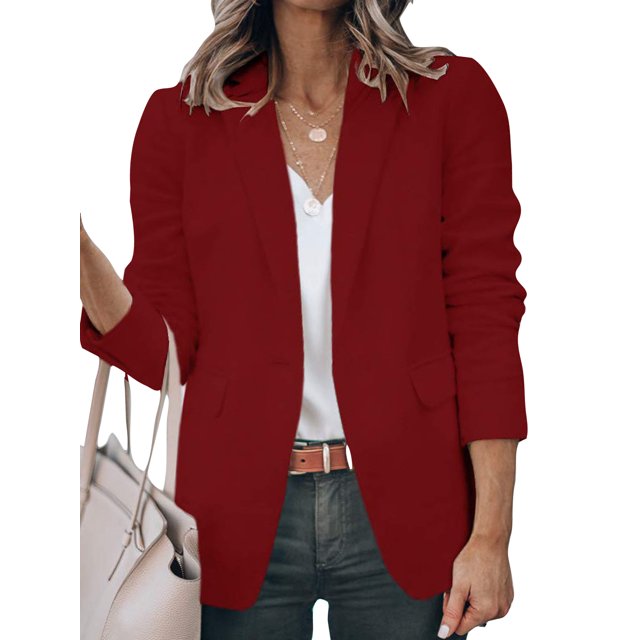Innerwin Blazers Solid Color Women Cardigan Jacket Work Shawl Neck Slim Fit Business Jackets Claret S