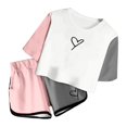 thumbnail image 3 of Hiiyo Big Girls Summer Outfits Color Block Short Sleeve T-Shirt Shorts Set, Sizes 13-14Y, 3 of 4