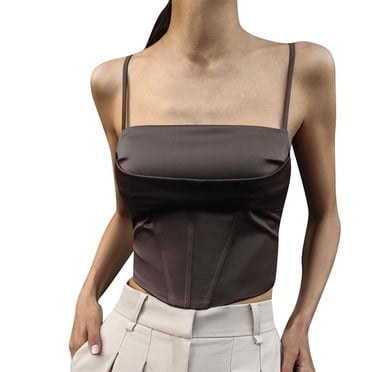 HNMKIU Tank Tops Women Solid Color Knit Waist Strap Vest For Sexy Girl Top Street Wear Casual Clothing
