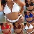 thumbnail image 1 of Jinhomg Plus Size Bikini Swimsuit for Women Basic Solid Color Halter String Triangle Bikini Tops with Tie Side Bottom 2 Piece Bathing Suit Spring Saving Red XXXXL, 1 of 6