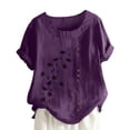 thumbnail image 1 of Dealovy Hauts en Coton et Lin pour Femmes, Col Rond, Manches Courtes, T-Shirts Brodés à Motif Floral, T-Shirts Grande Taille, 1 of 5