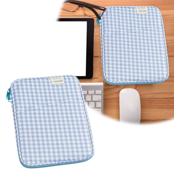 Plaid Tablet Bag 13 Inch Durable Slim Lightweight Secure Zip Pocket Storage Case