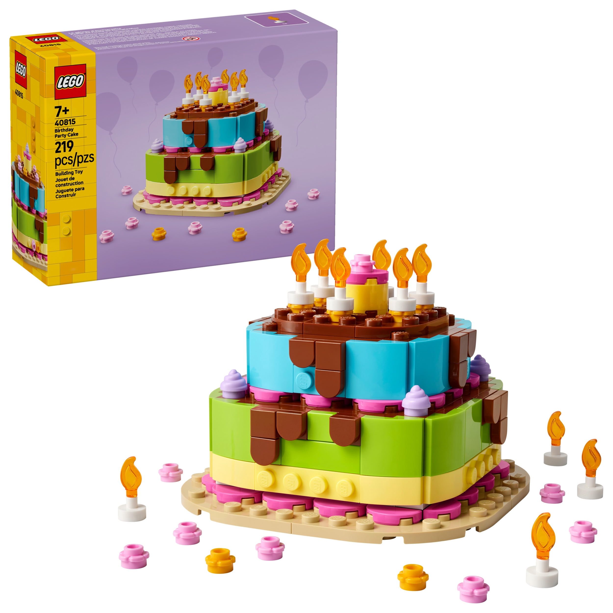 LEGO Birthday Party Cake - Building Toy for Boys & Girls, Ages 7+ - Birthday Decoration with 10 Candle Accessories - Craft for Kids - 40815