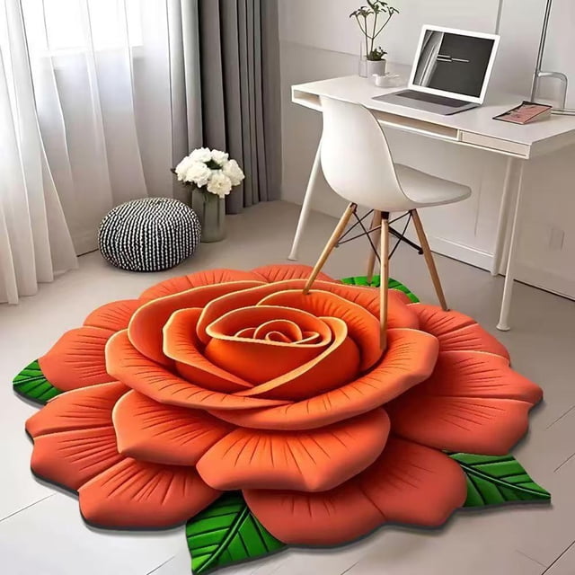 Feltree 3D Flower Mat Non-Slip Soft Area Rug 24x24 Inch Crystal Velvet for Living Room Bedroom Home Office Decor