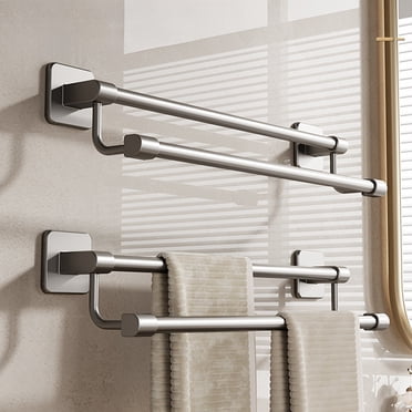 Fridja Sales Bathroom Towel Rack Punch Free Bathroom Storage Rack Patch Towel Rack Wall Mounted Double Pole Space Aluminum Towel Rack Home Decor Clearance