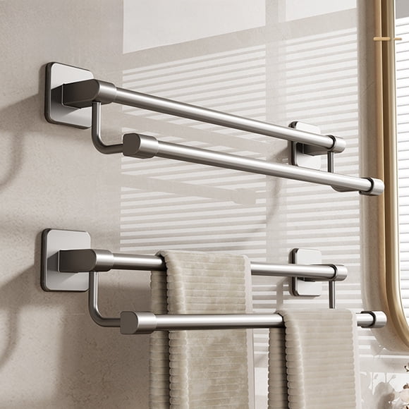 Fridja Sales Bathroom Towel Rack Punch Free Bathroom Storage Rack Patch Towel Rack Wall Mounted Double Pole Space Aluminum Towel Rack Home Decor Clearance