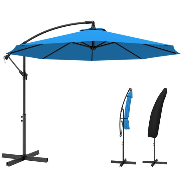 Outsunny Parasol de Patio 10 Pi, Parasol Suspendu de Jardin avec Manivelle, Bleu