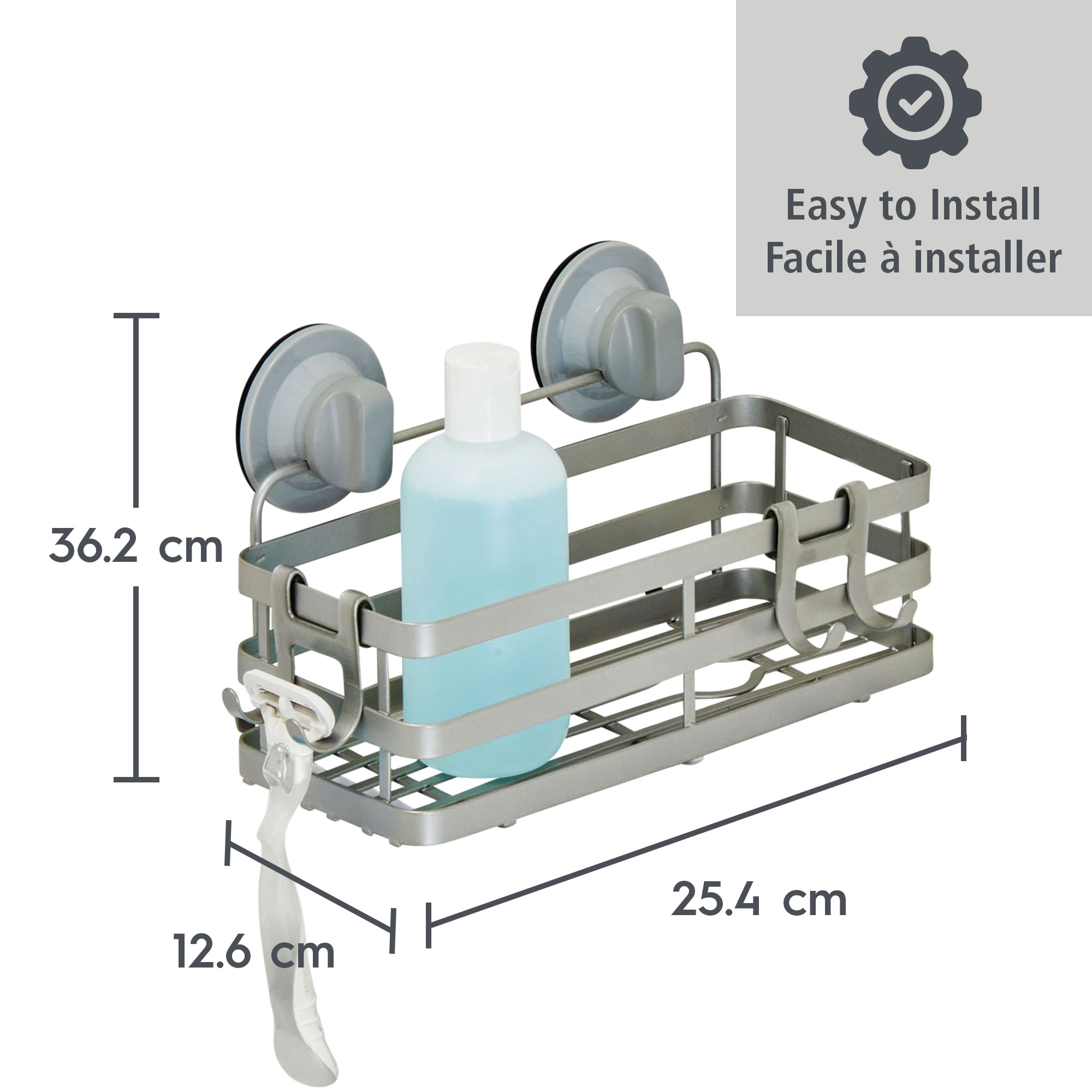 Better Homes & Gardens Adhesive or Suction Mount Shower Storage Basket, Satin Nickel