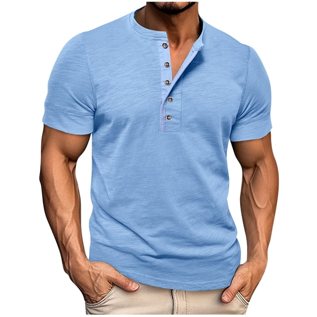 Besolor Men's Short Sleeve Shirts Summer Classic Button up Basic Tee Shirt Casual Crew Neck Athletic Tops