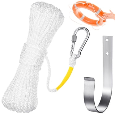 Braided Polypropylene Line, 5.9" Lifebuoy Rope With Spring Hook for Ring Buoy, Hollow Life Rope Single Hook Fire Rescue Rope, Heaving Line Outdoor Climbing Rope
